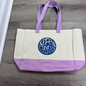 Life is Good Canvas Tote Bag Groovy Tye Dye Cream Purple Pool Travel Beach Boat